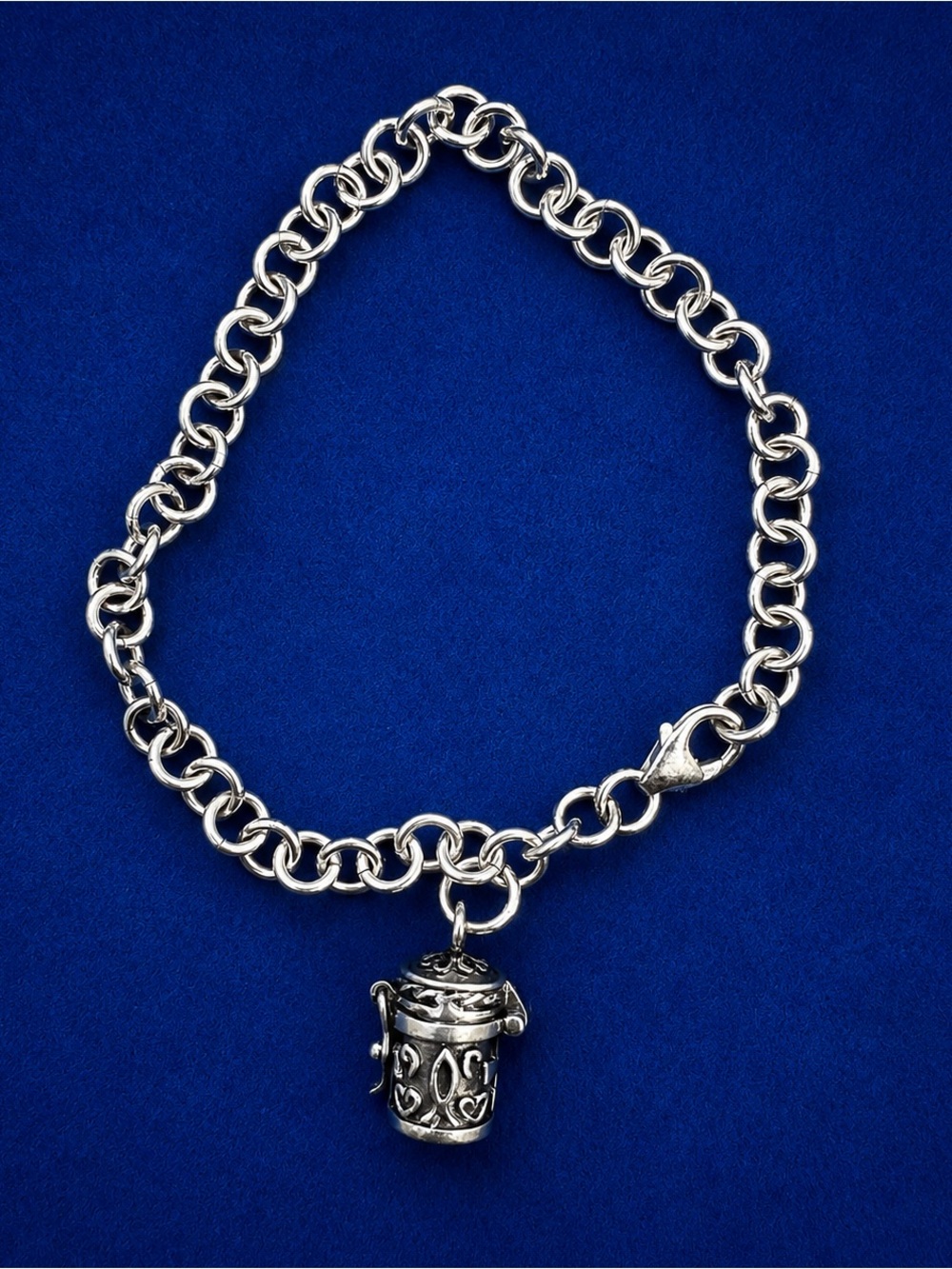 Sterling Silver 925 Prayer Box Charm Bracelet Hidden Keepsake Locket 7.25”